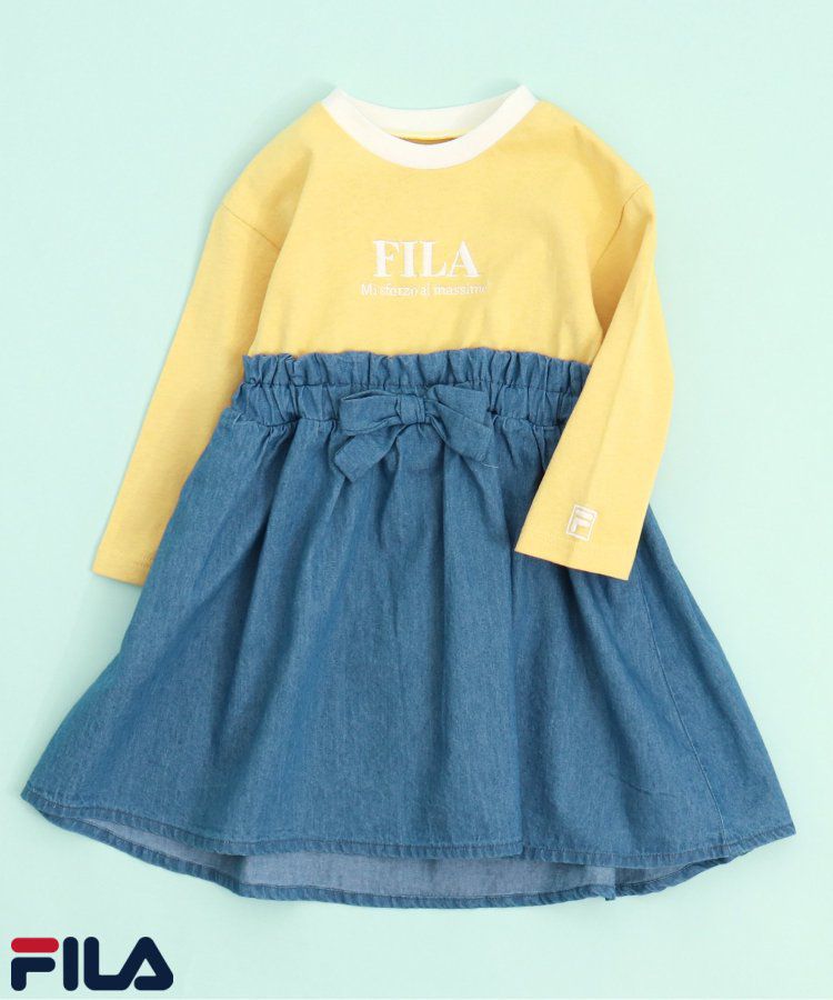 日本 apres les cours - FILA聯名 刺繡logo拼接假二件洋裝-白x酒紅