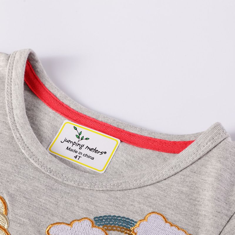 Jumping meters - 棉質圓領長袖連身網紗洋裝-星星獨角獸-灰+粉