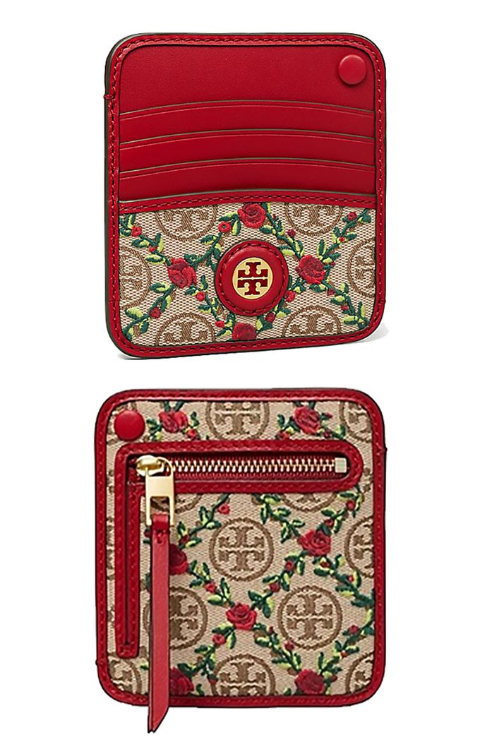 TORY BURCH - 刺繡卡片零錢包 (紅玫瑰)
