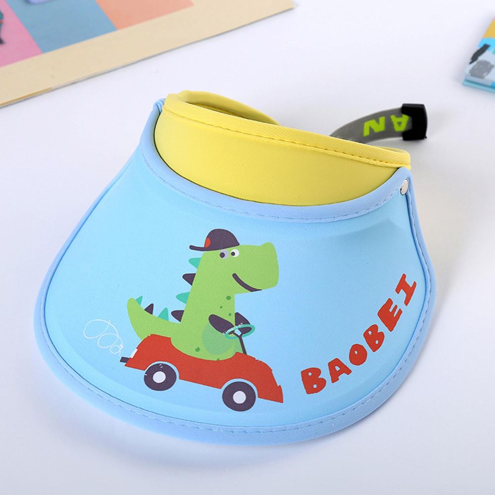 兒童空頂遮陽帽-恐龍玩車車-藍+黃 (建議2-8歲)