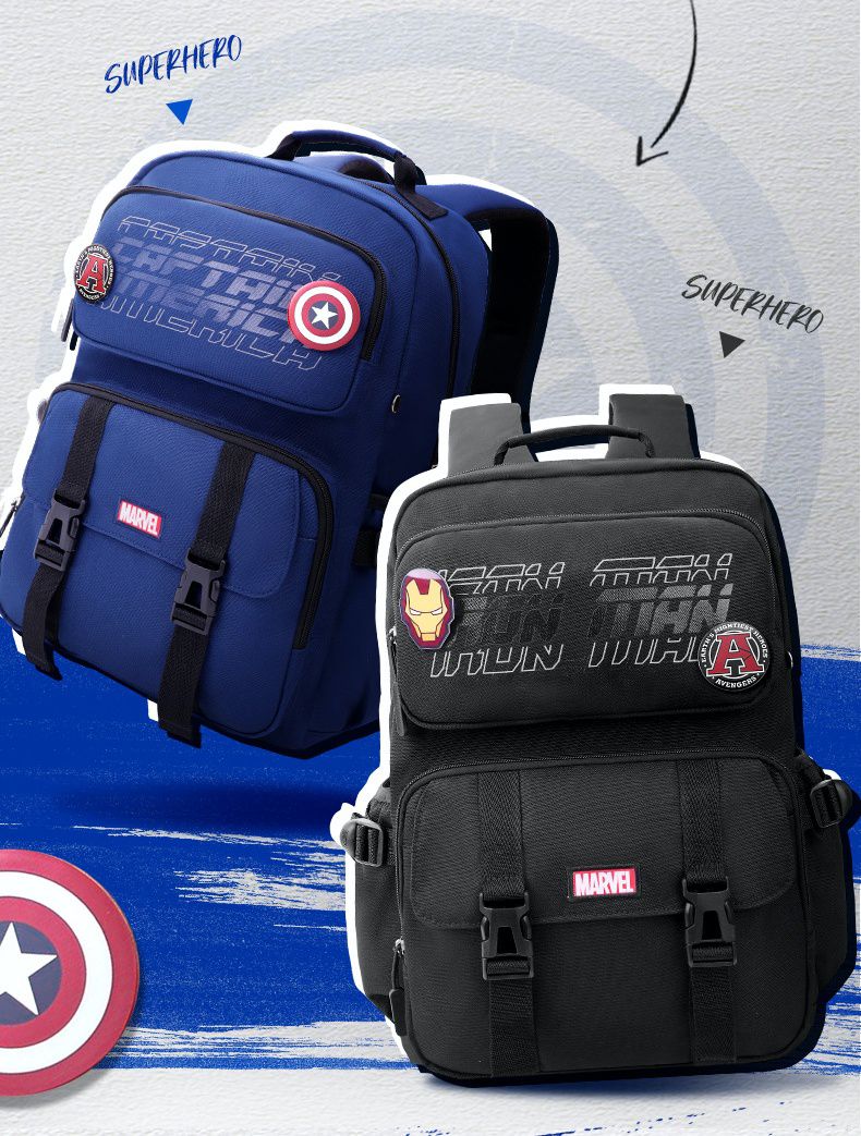 卡通大容量透氣後背包/書包-卡通人物鋼鐵人-黑色 (建議160-175cm)-33x19x46cm