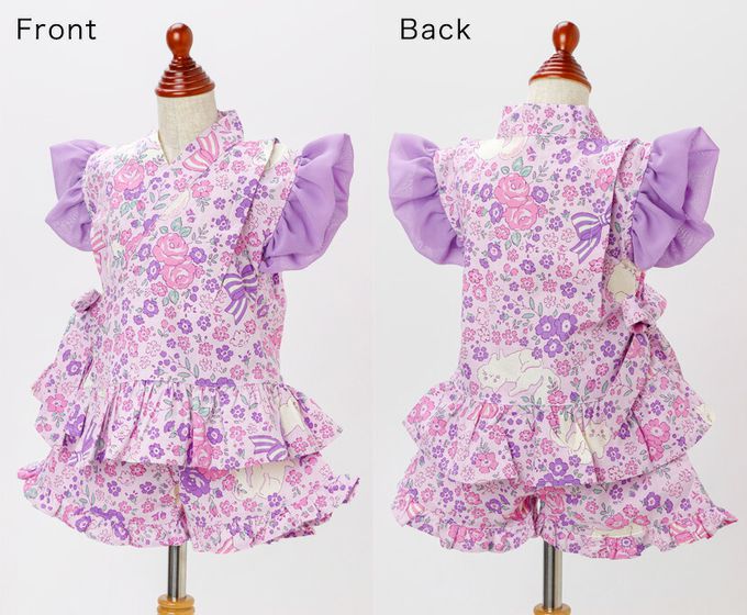 日本 Catherine Cottage - 甜美澎澎荷葉純棉二件式甚平-小花與貓-藍白