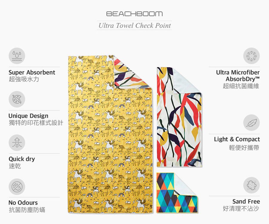 韓國 Beach Boom - 雙面圖案極細纖維速乾浴巾-五彩花X小白花 (160x80cm)