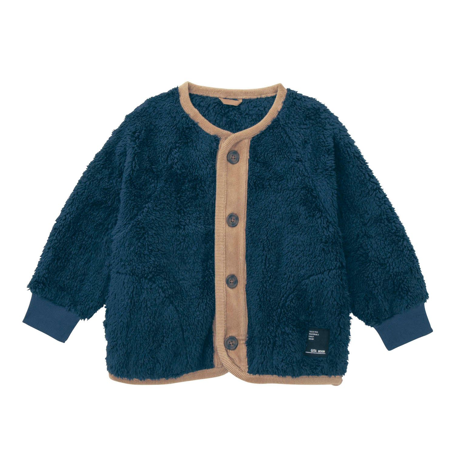 日本千趣會 - 燈芯絨拼接泰迪熊保暖外套-撞色-灰粉x卡其