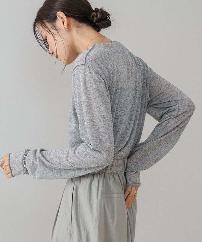 日本 Bab - 率性混色感微透膚長袖上衣-淺卡其