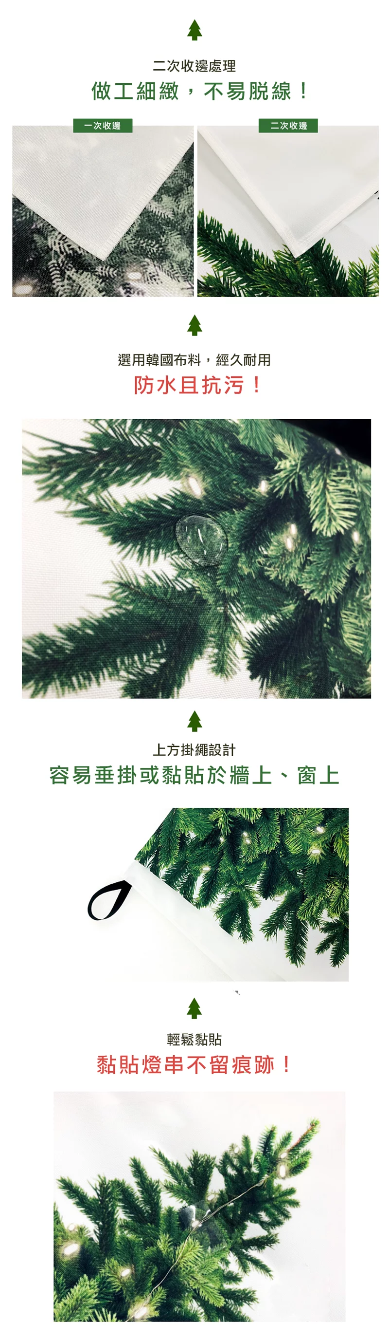 北歐手工聖誕樹掛布禮盒組贈5米50粒電池星光串燈/松樹掛布聖誕節必備/耶誕氛圍/裝置藝術/聖誕樹-果實聖誕花圈 (小_50x70cm)