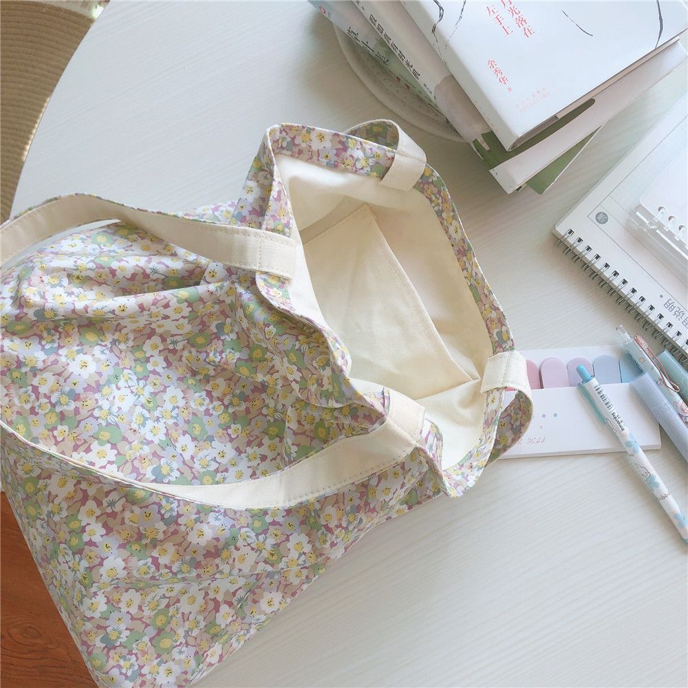 碎花單肩手提帆布袋-淺紫X米花 (37*35cm)