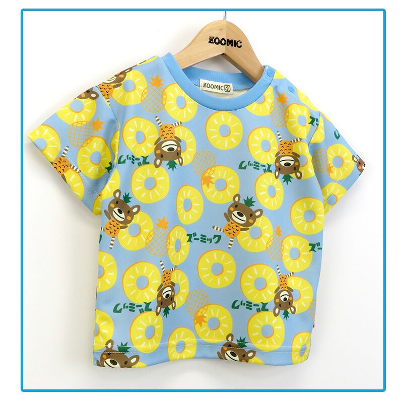 日本 ZOOLAND - 滿版鳳梨熊熊印花短袖上衣-米黃