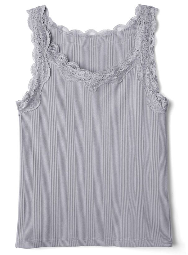 日本 GRL - 蕾絲滾邊圓領無袖上衣-米白