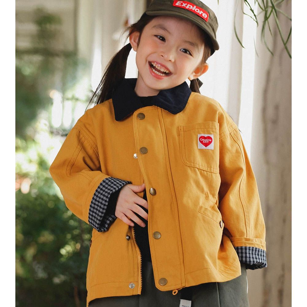 復古撞色翻領工裝外套-黃色