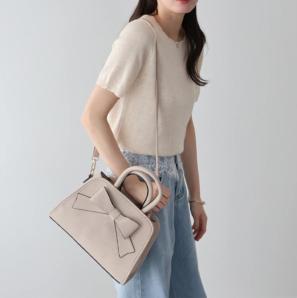 優雅梯形蝴蝶結2way手提/側背包-象牙杏