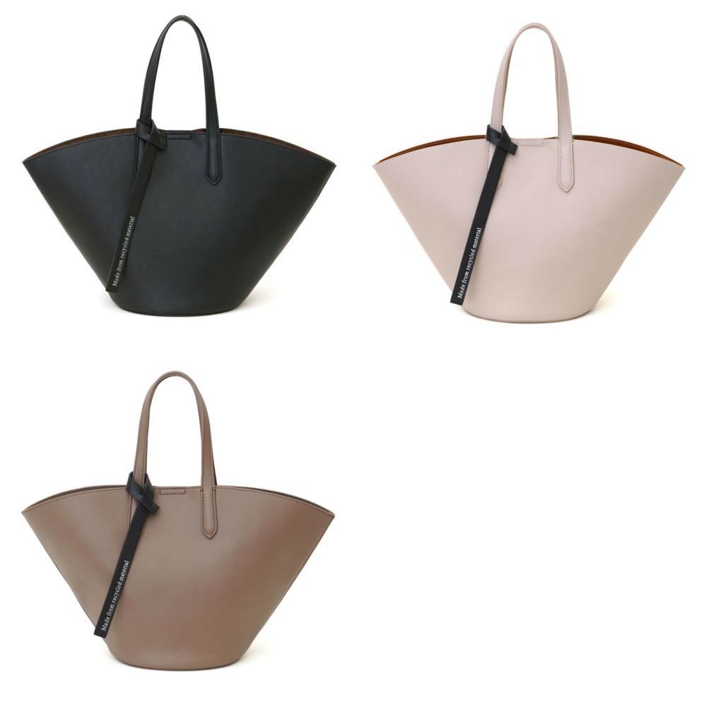 日本 COOCO - 環保材質仿皮扇形大容量托特包-黑 (W16.5*H23*D15cm)