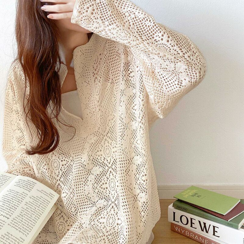 日本 Classical Elf - 春日浪漫鉤針長袖上衣/罩衫-米杏