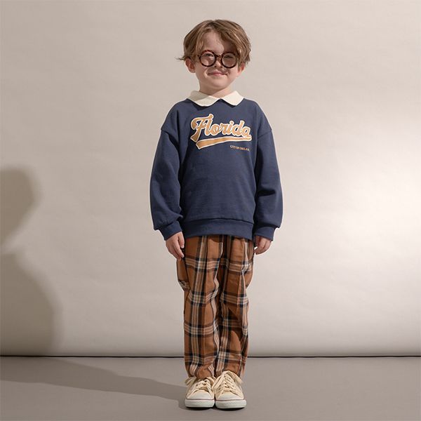 日本 b-ROOM - 英倫格紋寬版休閒長褲-焦糖系