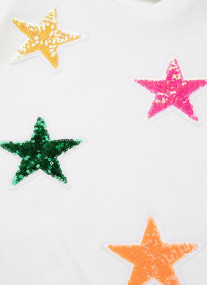 韓國 OZKIZ - 閃耀亮片星星長袖連身洋裝-白