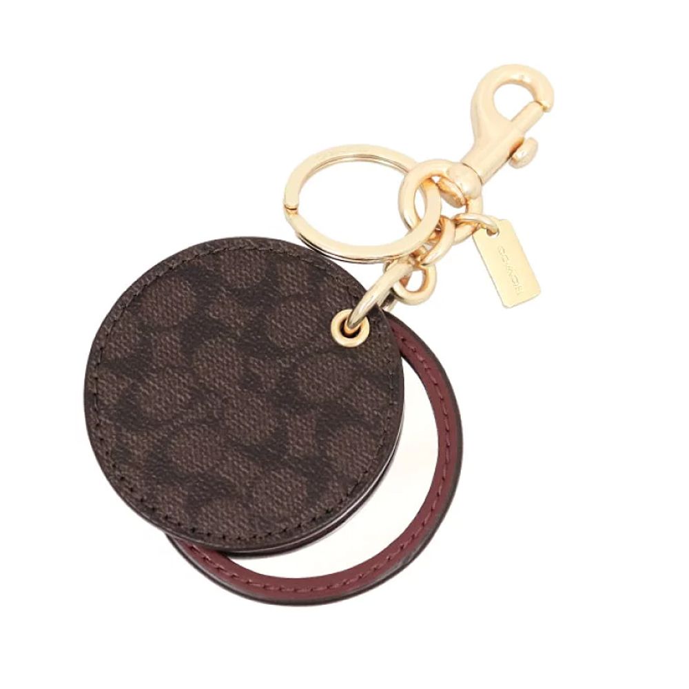 圓形皮革化妝鏡鑰匙圈/吊飾 (咖啡酒紅)