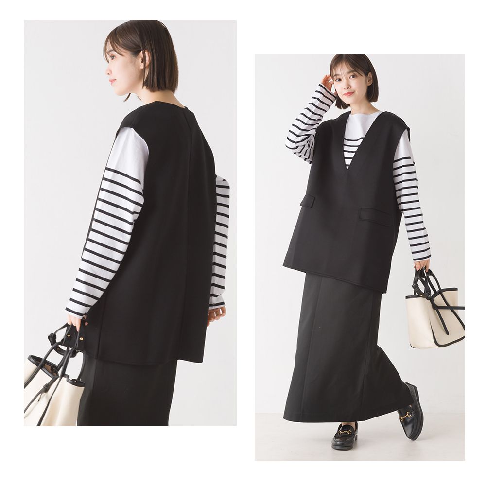 日本 OMNES - 百搭V領剪裁穿搭背心-簡約黑