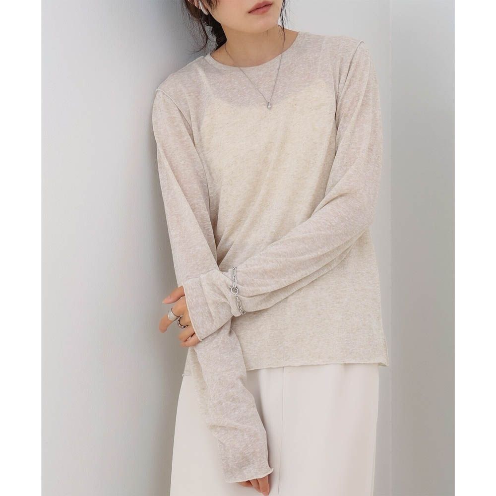 率性混色感微透膚長袖上衣-淺卡其