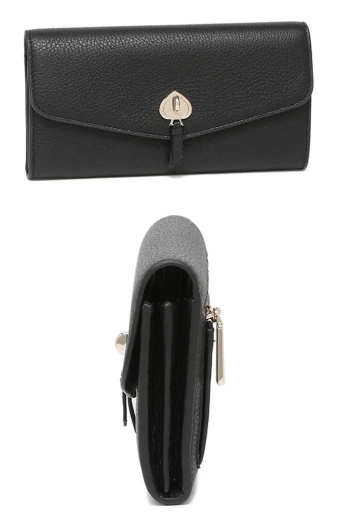 kate spade - 流蘇翻蓋皮革二折長夾-黑