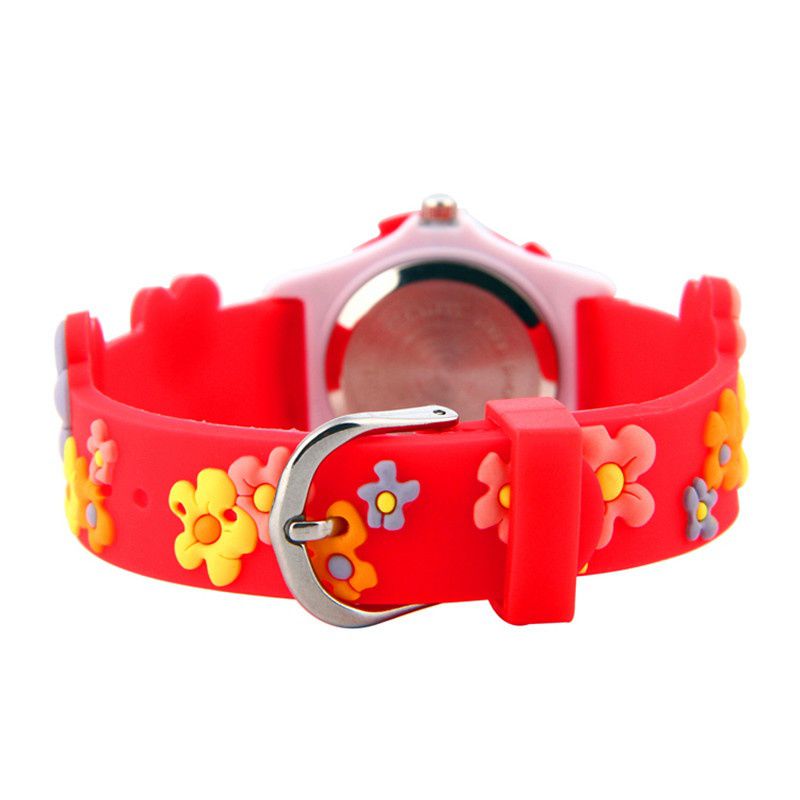 3D立體卡通兒童手錶-可旋轉錶圈-紅色花朵