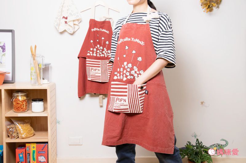 日本代購 - 印度棉質感兒童料理圍裙(可調尺寸/收納)+頭巾兩件組-美式露營插畫-灰橘 (100-160cm)