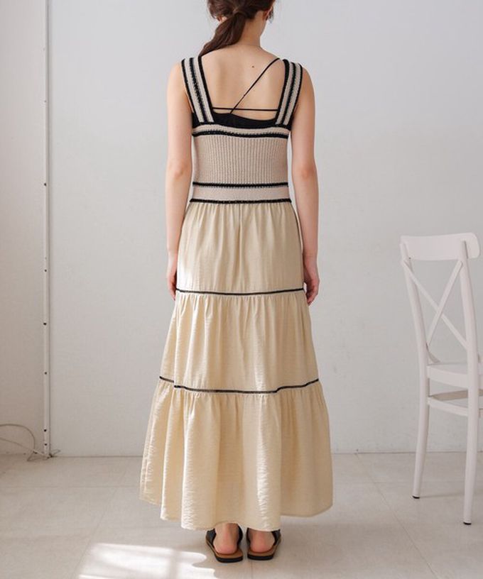 日本 Bab - 純棉針織拼接渡假風無袖洋裝-經典黑