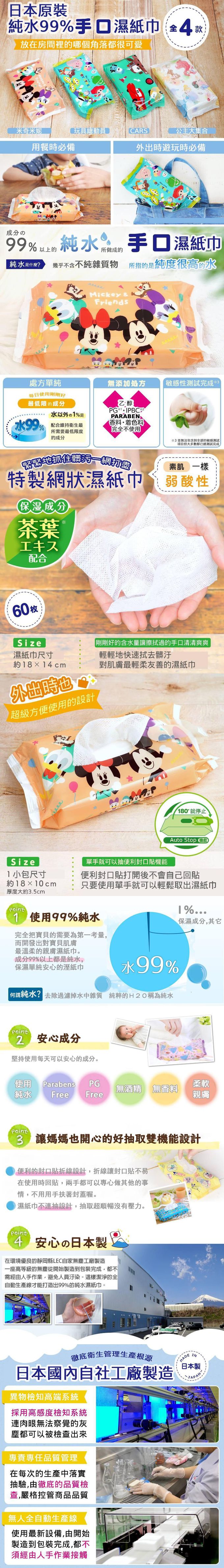 日本 LEC - 迪士尼口手專用純水99%濕紙巾-米奇米妮-12包入箱購組-60抽X12包入