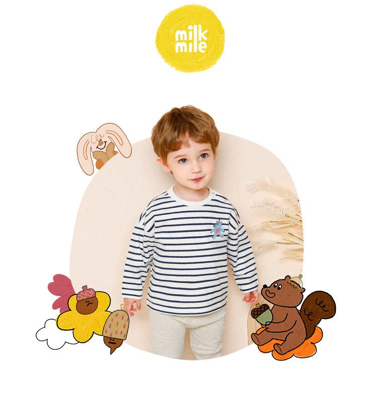 韓國 milk mile - 愛心小熊條紋T恤-藍