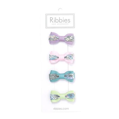 英國 Ribbies - 雙色緞帶蝶蝶結4入組(MA Lavendaer)
