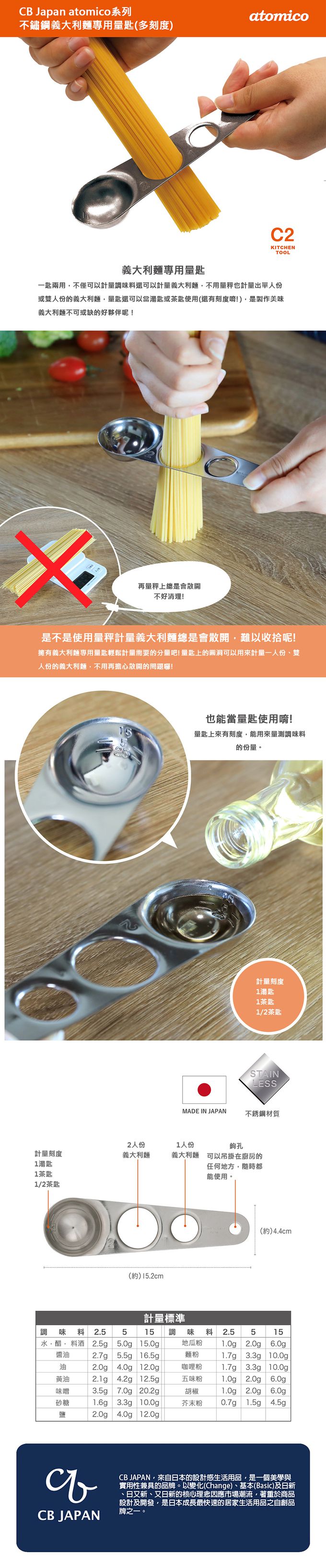 日本 CB JAPAN - atomico系列 不鏽鋼義大利麵專用量匙
