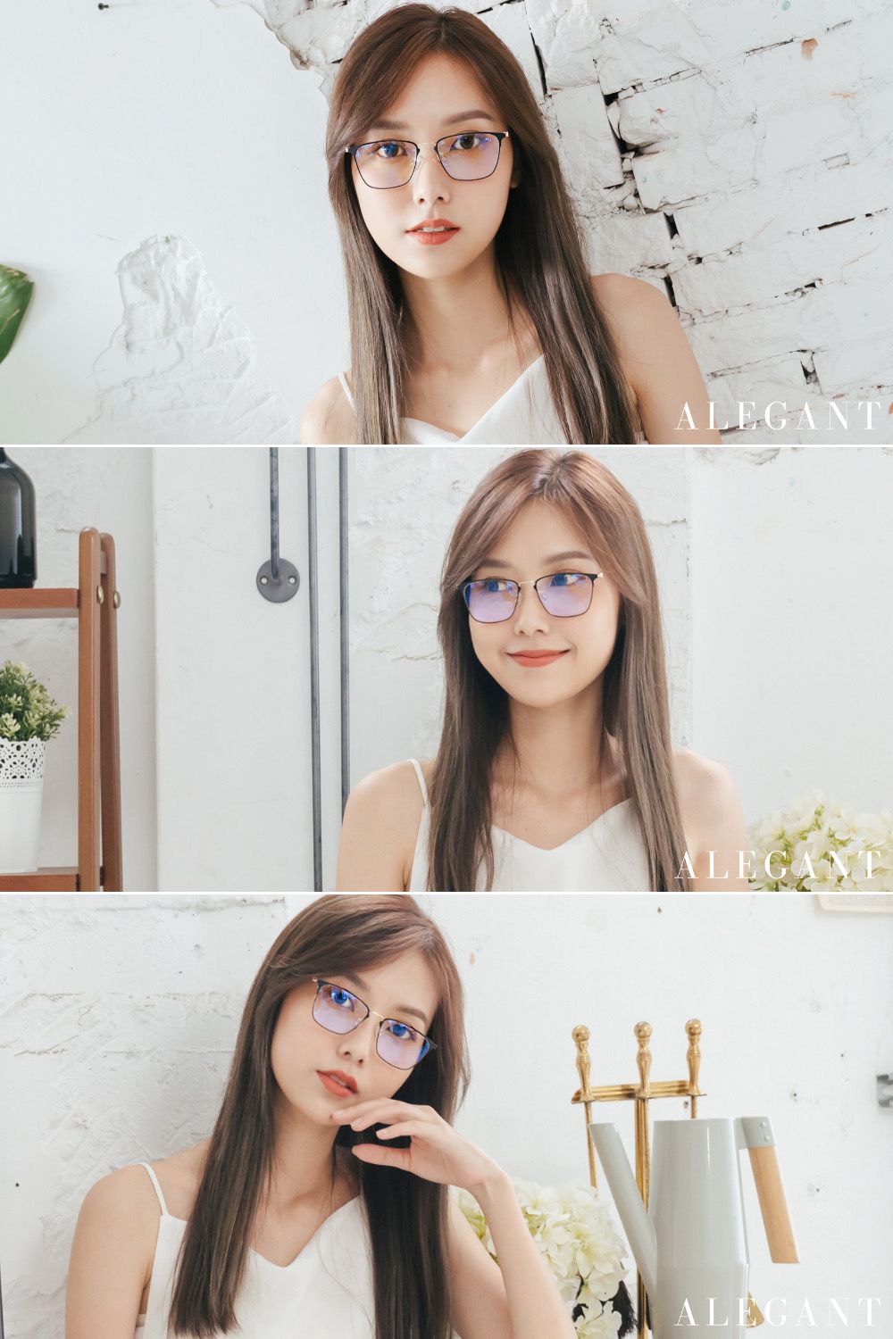 ALEGANT - 法式優雅復古輕量鈦金屬質感方框UV400濾藍光眼鏡