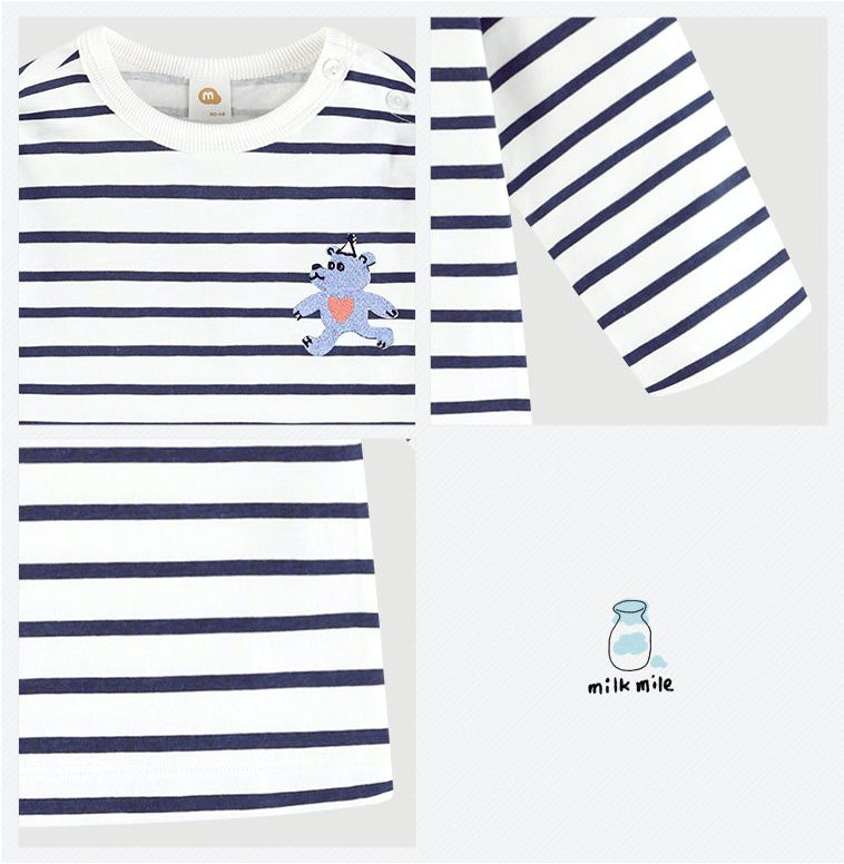 韓國 milk mile - 愛心小熊條紋T恤-藍