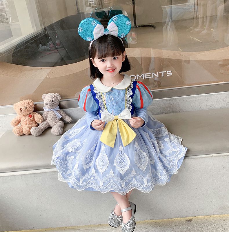 經典白雪長袖洋裝-藍色