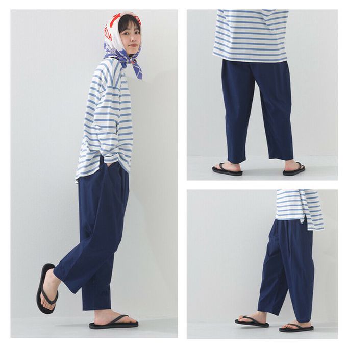 日本 OMNES - 100%棉 皺褶感休閒寬褲-芥黃