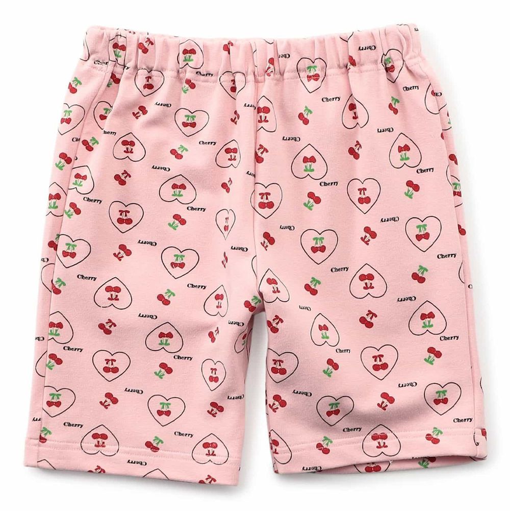 DAISUKI 可愛印花短褲-櫻桃愛心-粉紅