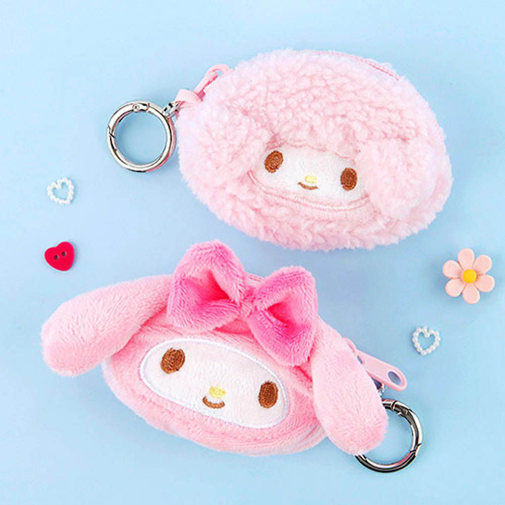 角色造型絨毛零錢包吊飾-卡通人物美樂蒂X彼安諾-粉 (8x7cm)-(1組2入)