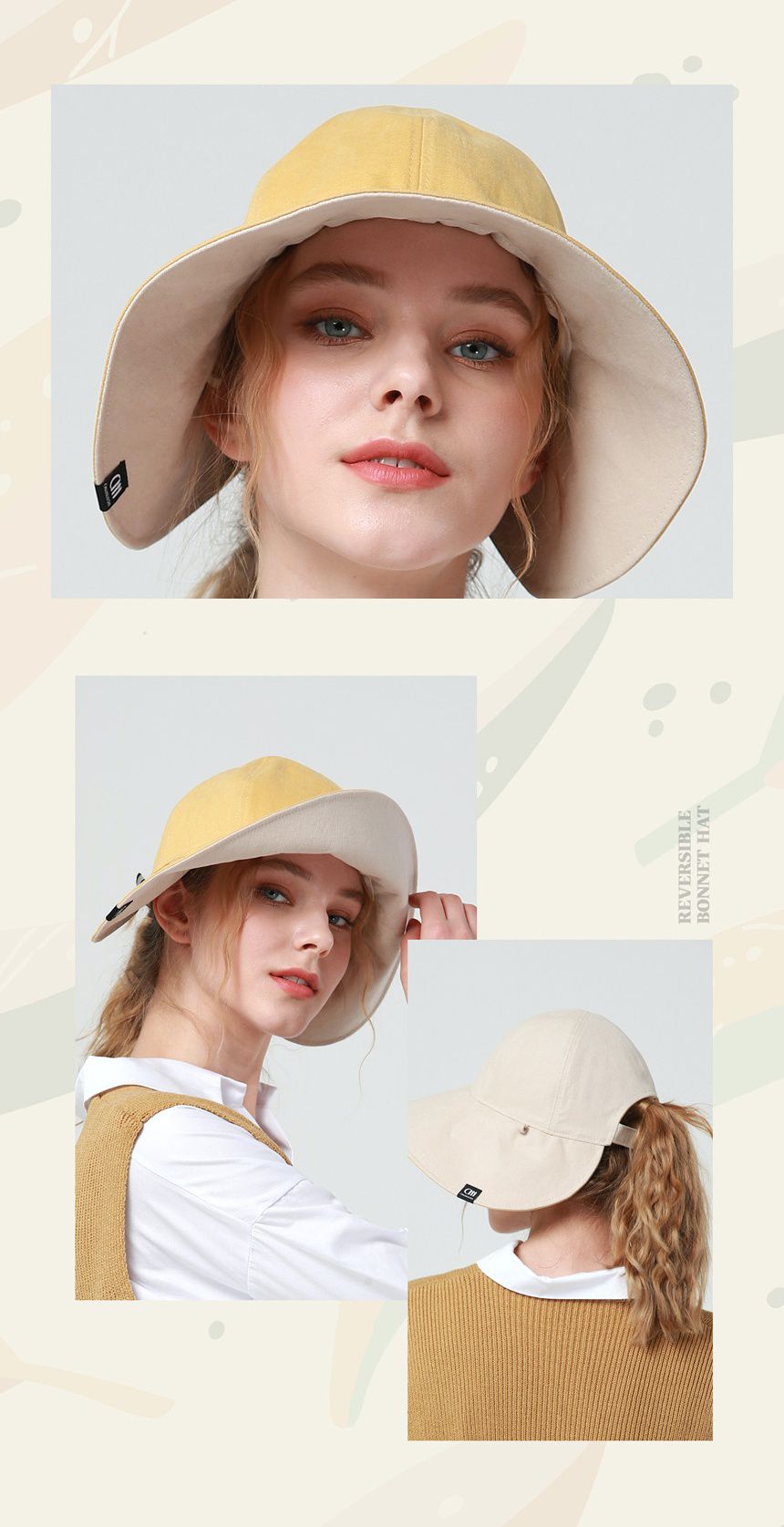 韓國 CHAMELEON - 雙面牛仔布料遮陽帽-黑/棕