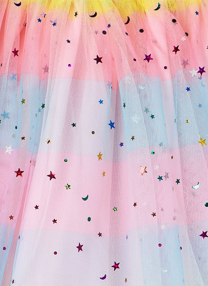 韓國 OZKIZ - 鬆緊腰滿星亮片多彩網紗裙