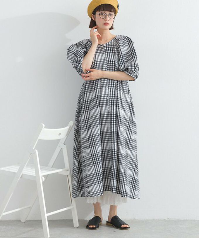 日本 Lupilien - 前後2way 印度棉泡泡袖輕盈洋裝-黑