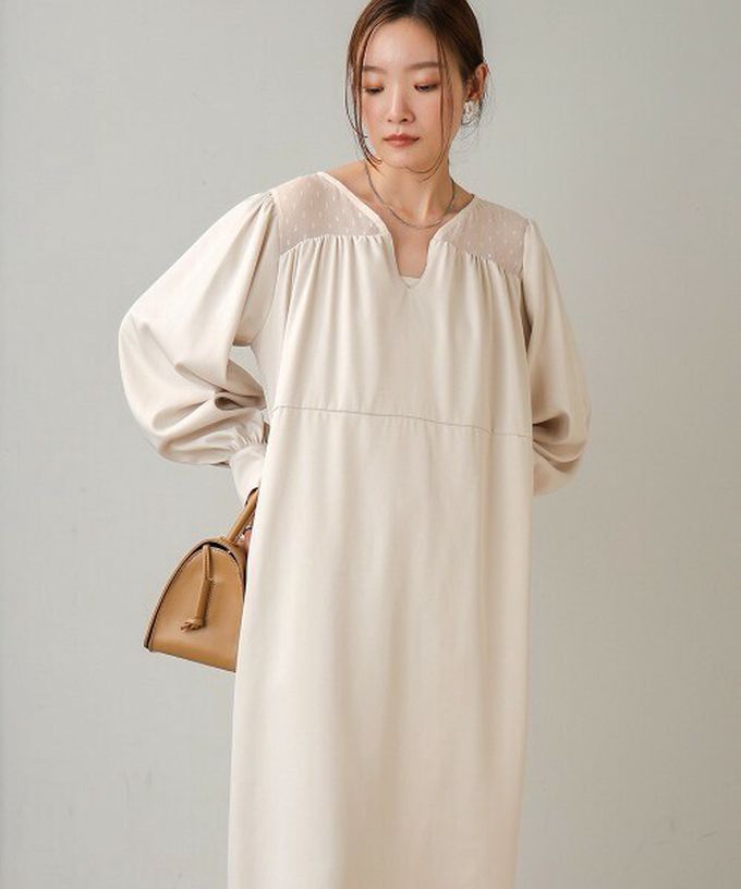 日本 Bab - 優雅蕾絲拼接背綁帶長袖洋裝-黑