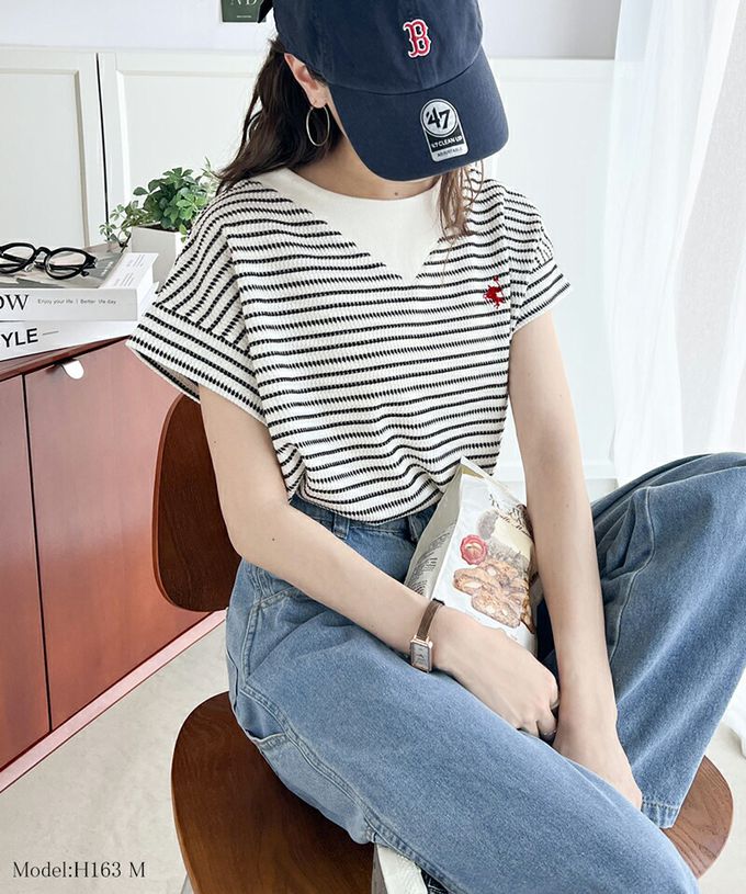 日本 Classical Elf - 有機棉logo刺繡法式袖上衣-黑