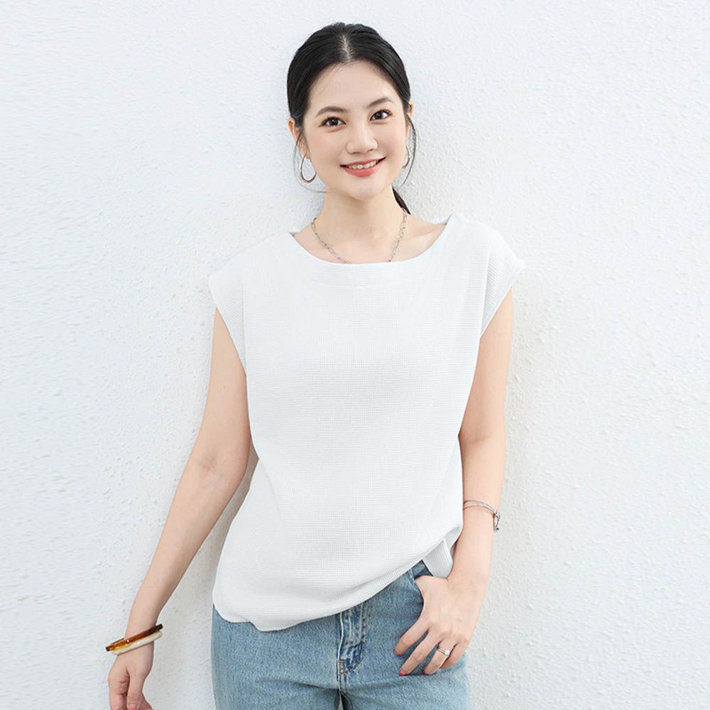 休閒百搭顯瘦法式袖上衣-白色