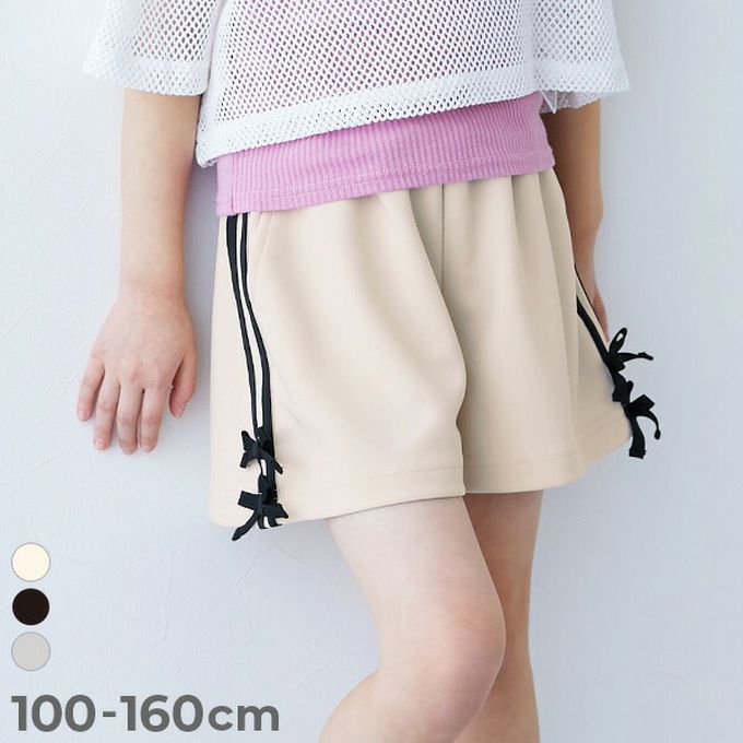 日本 devirock - 可愛側蝴蝶結厚磅短褲-米白