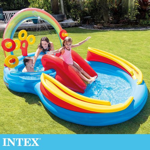 INTEX - 彩虹橋噴水戲水游泳池/小滑水道297x193x25cm(175L)適用2歲+(57453NP)