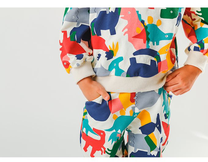 韓國 OZKIZ - 色塊恐龍圖印長袖套裝