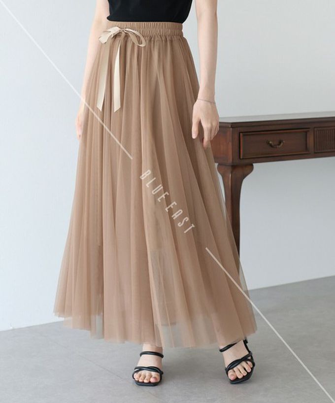 日本 BLUE EAST - 浪漫豐盈蝴蝶結綁帶薄紗裙-素色-黑