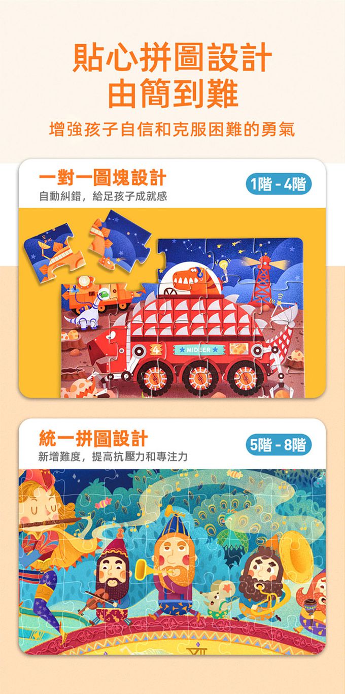 MiDeer - 進階式拼圖-恐龍施工中(LEVEL2)