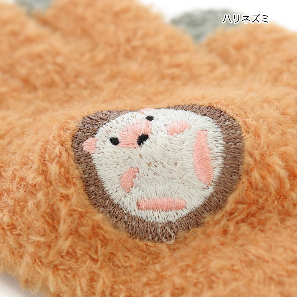 日本 TOMO - 大人可觸控短絨保暖手套-小刺蝟-紅棕