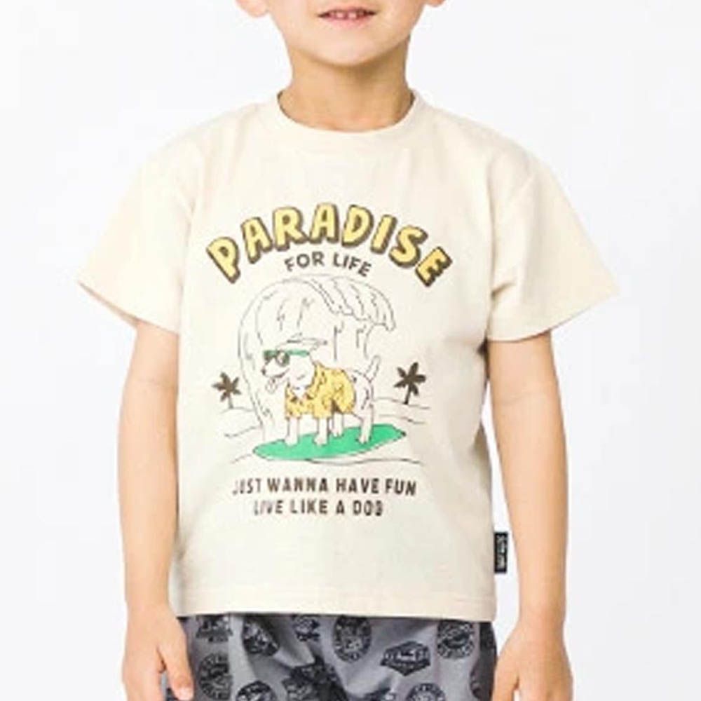 [低價]定番印花短袖上衣-小狗衝浪-奶油杏