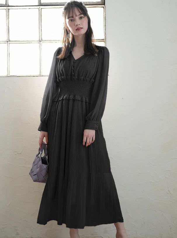 日本 GRL - 氣質V領縮腰修身洋裝-薰衣草